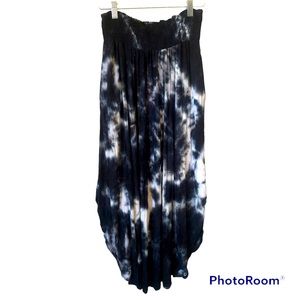 Black Tie Dye Boho Maxi Skirt With Pockets